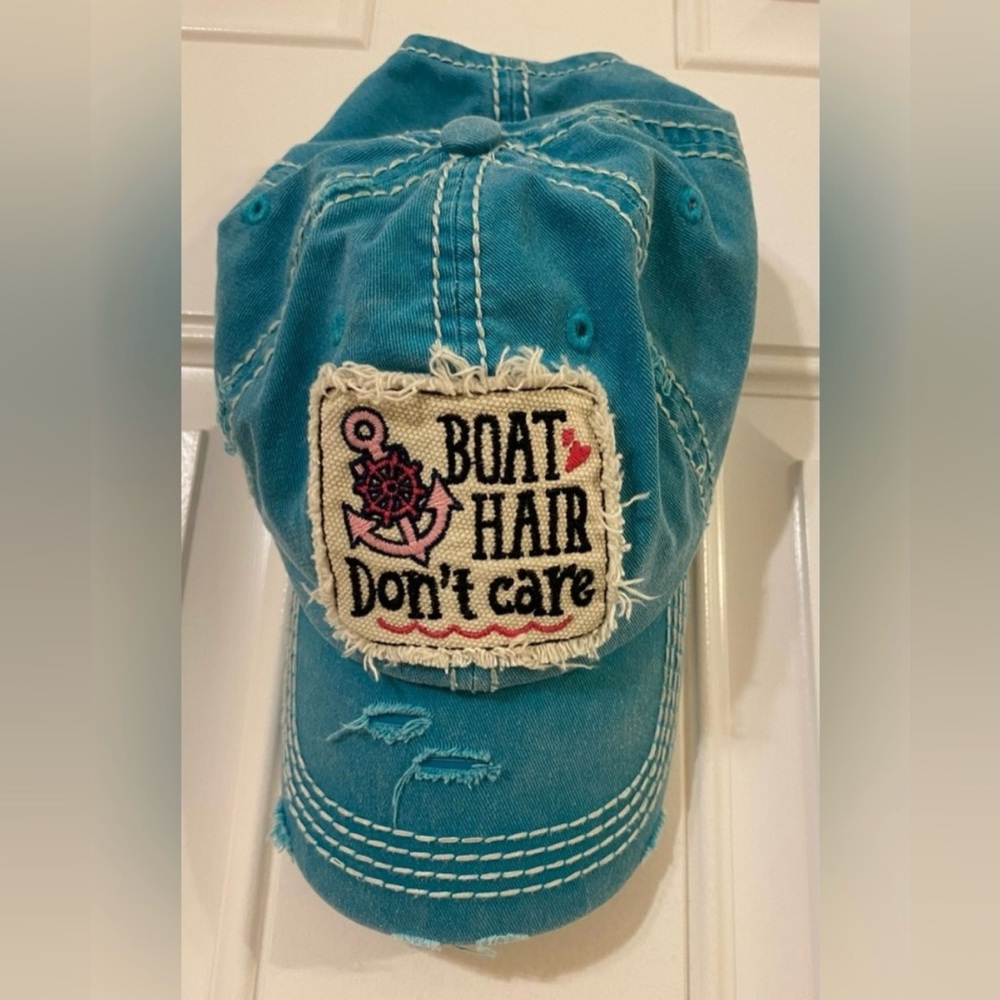 Teal Distressed Cap with Patch